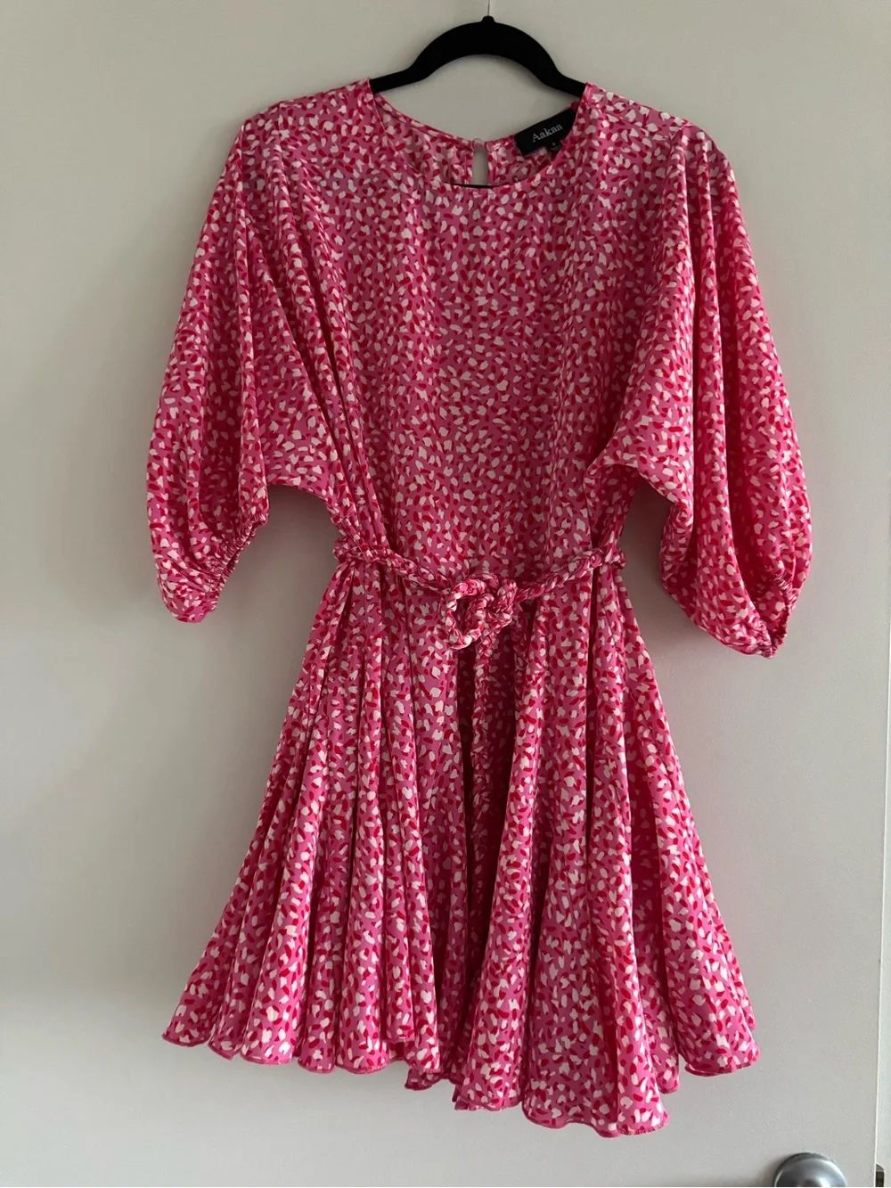 Aakaa Pink Printed Tie-Waist mini Dress